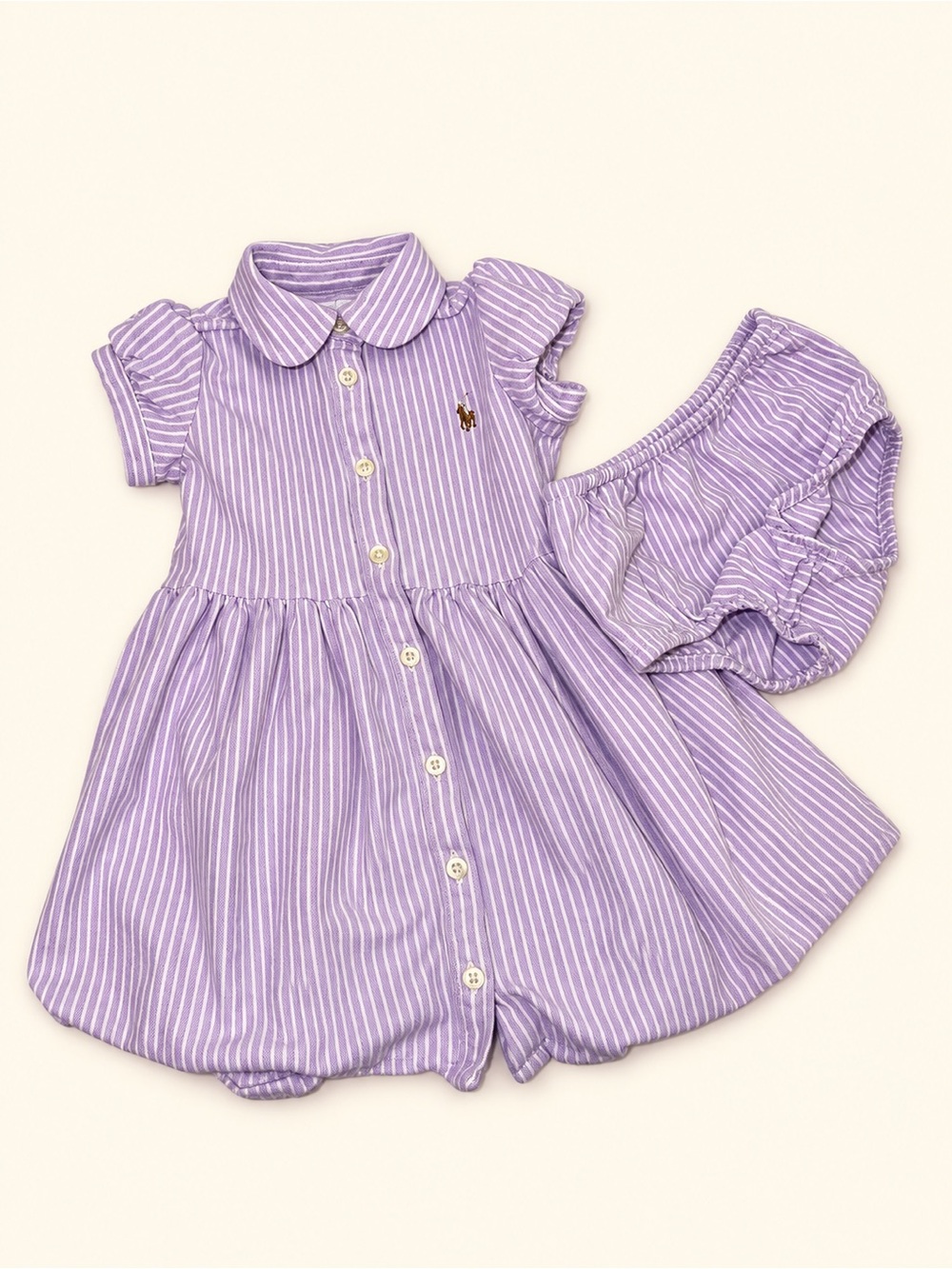 Ralph Lauren Lavender and White Striped Dress with Bloomers